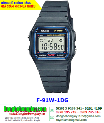 Casio F-91W-1DG _Đồng hồ điện tử Casio F-91W-1DG chính hãng (BH 1năm)
